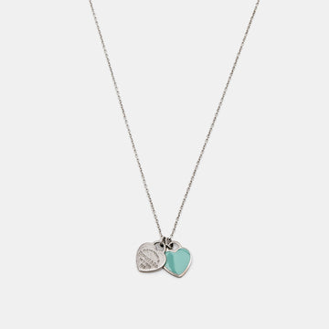 Tiffany & Co. Return to Tiffany Blue Enamel Sterling Silver Heart Tag Pendant Necklace