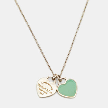 Tiffany & Co. Return to Tiffany Blue Enamel Sterling Silver Heart Tag Pendant Necklace