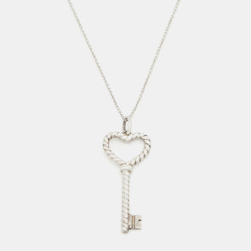 Tiffany & Co. Sterling Silver Twisted Heart Key Pendant Necklace