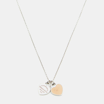 Tiffany & Co. Return To Tiffany Pink Enamel Double Heart Tag Pendant Necklace