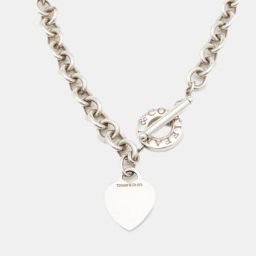 Tiffany & Co. Sterling Silver Heart Tag Charm Toggle Necklace