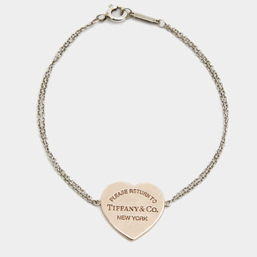 Tiffany & Co. Return To Tiffany Sterling Silver Rubedo Heart Tag Double Chain Bracelet