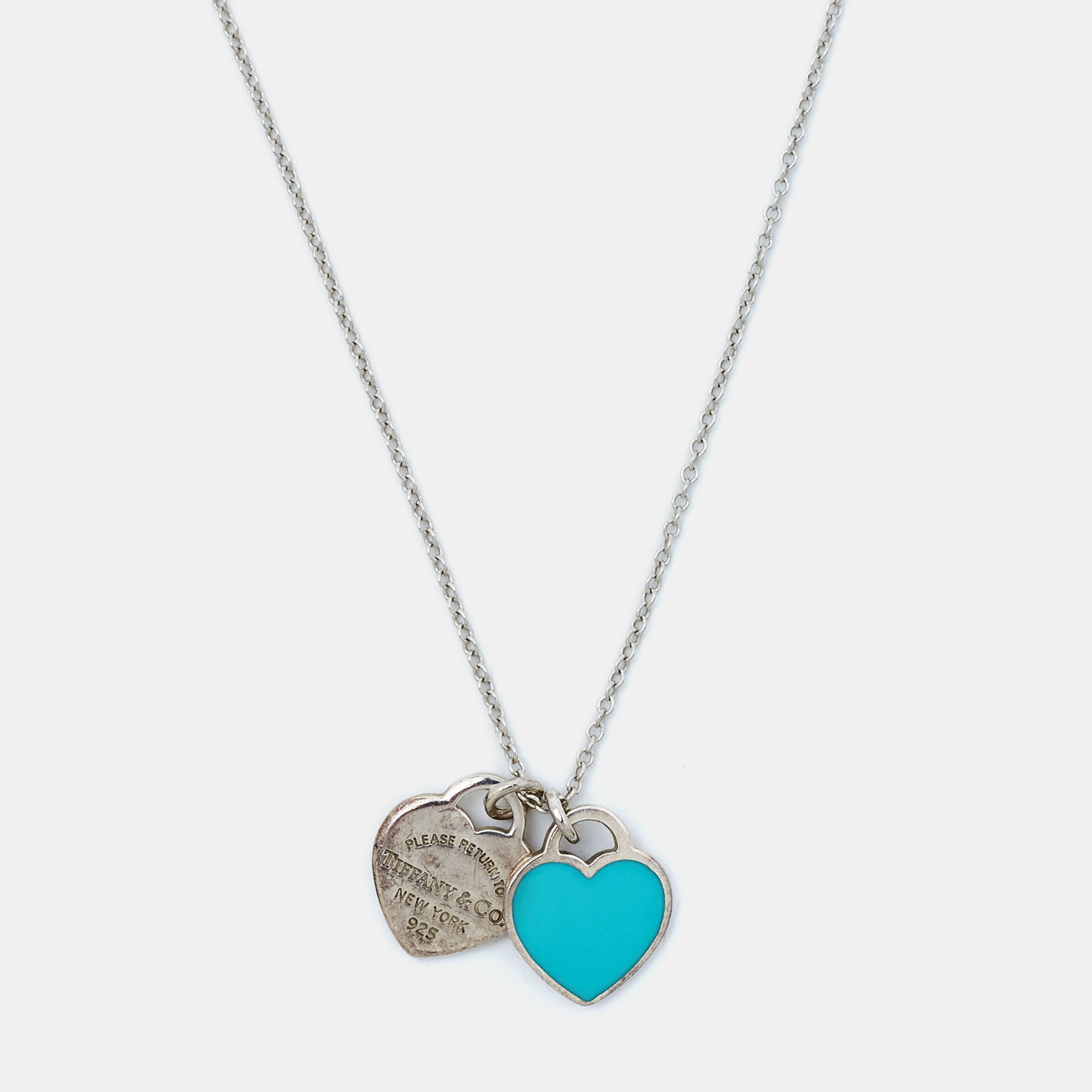 Tiffany & Co Heart I Love You Necklace Silver Double Pendant Charm Chain  Gift - Lero