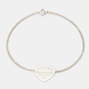 TIFFANY & CO. Return To Tiffany Heart Tag Double Chain Sterling Silver Bracelet