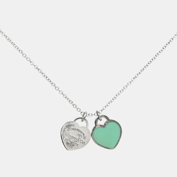 TIFFANY & CO. Return To Tiffany Blue Enamel Double Heart Tag Pendant Necklace