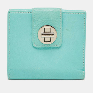 TIFFANY & CO.Turquoise Leather Turnlock French Wallet