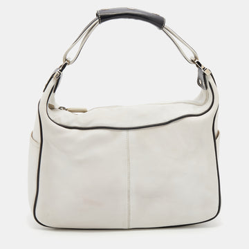 TOD'S White/Black Leather Micky Hobo