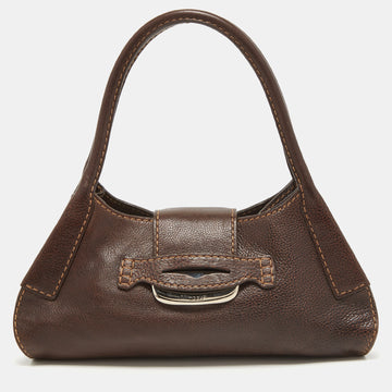 TOD'S Dark Brown Leather Metal Flap Shoulder Bag