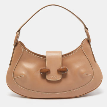 TOD'S Beige Leather Wooden Flap Hobo