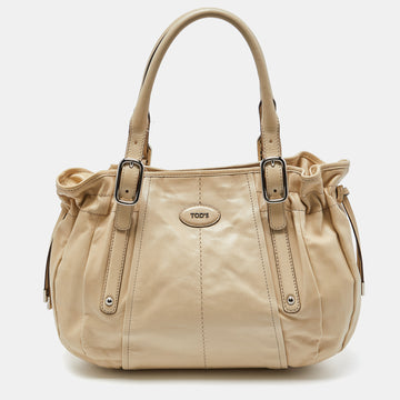 TOD'S Beige Leather Drawstring Hobo