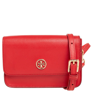 TORY BURCH Red Leather Mini Robinson Shoulder Bag