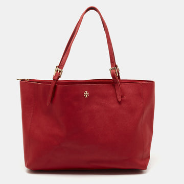 TORY BURCH Red Leather York Buckle Shopper Tote
