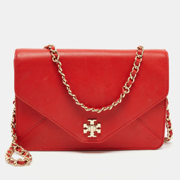 TORY BURCH Red Leather Kira Envelope Flap Shoulder Bag