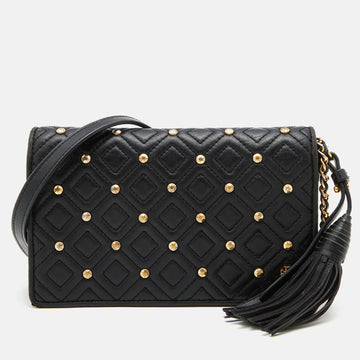 TORY BURCH Black Quilted Leather Flap Chain Shoulder Bag