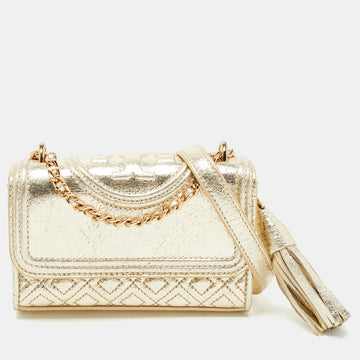 TORY BURCH Gold Leather Mini Fleming Shoulder Bag