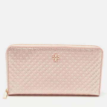 TORY BURCH Rose Gold Diamond Quilted Leather Fleming Continental Wallet