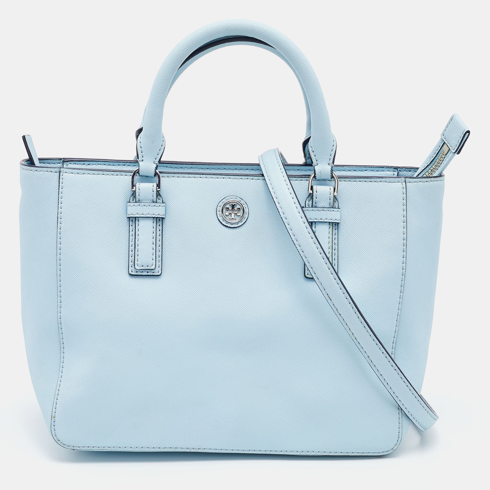 TORY BURCH Light Blue Saffiano Leather Robinson Tote