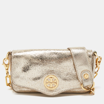 TORY BURCH Gold Crinkled Leather Chain Crossbody Bag