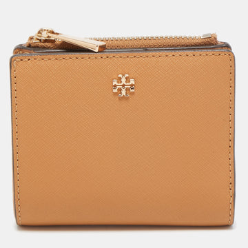 TORY BURCH Tan Saffiano Leather Fleming Compact Wallet