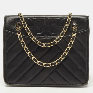 TORY BURCH Black Quilted Leather Alexa Convertible Shoulder Bag