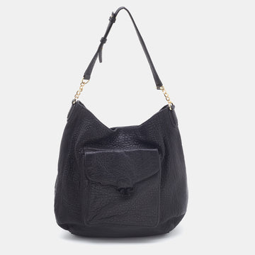 TORY BURCH Black Pebbled Leather Front Pocket Hobo