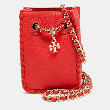 TORY BURCH Red Leather Phone Case Crossbody Bag