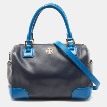 TORY BURCH Two Tone Blue Leather Robinson Middy Satchel