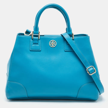 TORY BURCH Teal Blue Saffiano Leather Robinson Tote