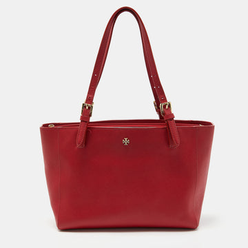 TORY BURCH Red Leather Medium York Buckle Tote