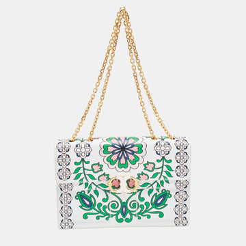 TORY BURCH White Floral Print Leather Parker Chain Shoulder Bag