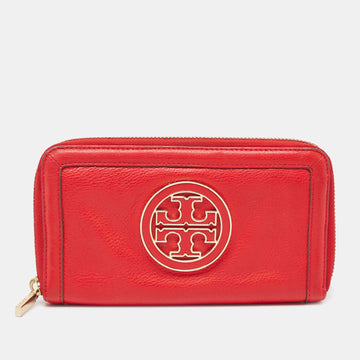 TORY BURCH Red Leather Amanda Continental Zip Around Wallet