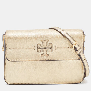 TORY BURCH Gold Leather Mcgraw Crossbody Bag