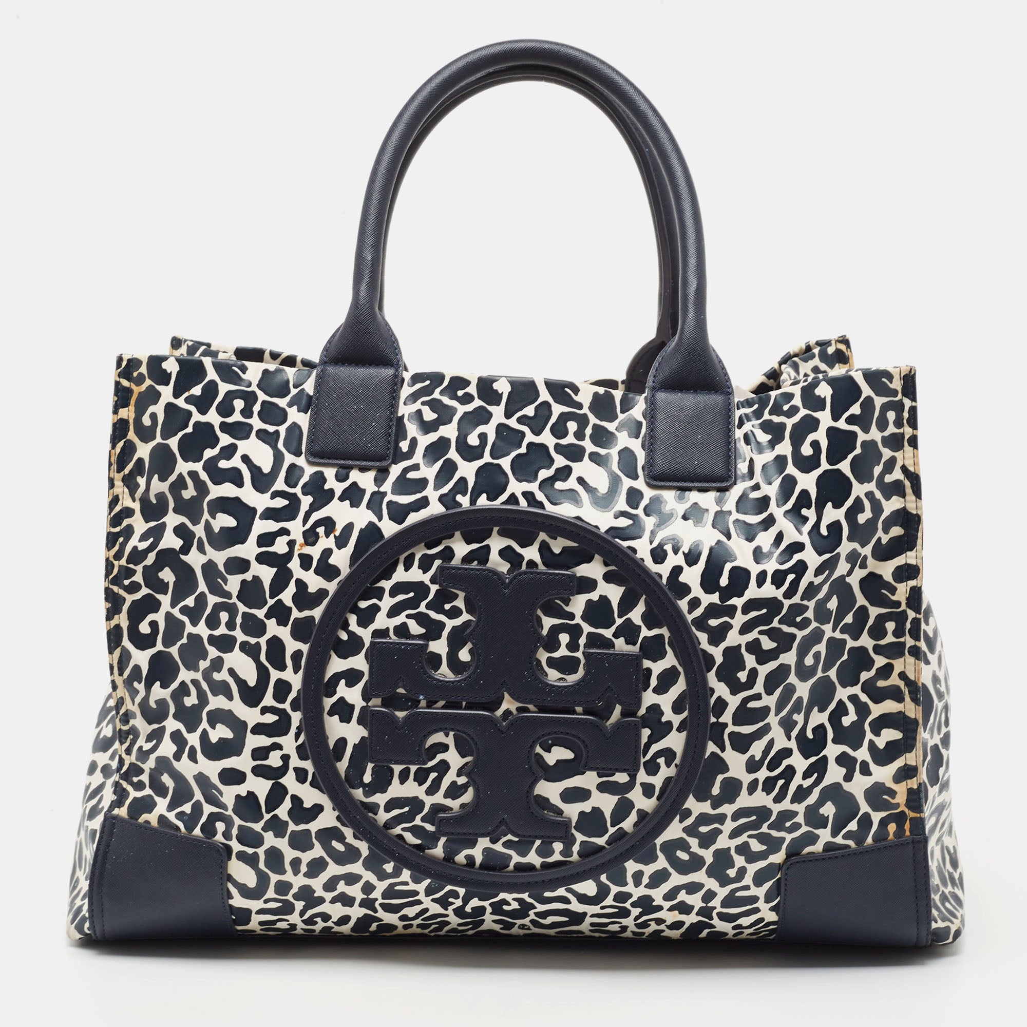 TORY BURCH Navy Blue/White Nylon Ella Tote