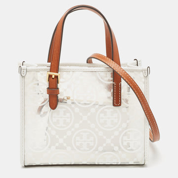 TORY BURCH White/Tan Signature PVC and Leather Tote