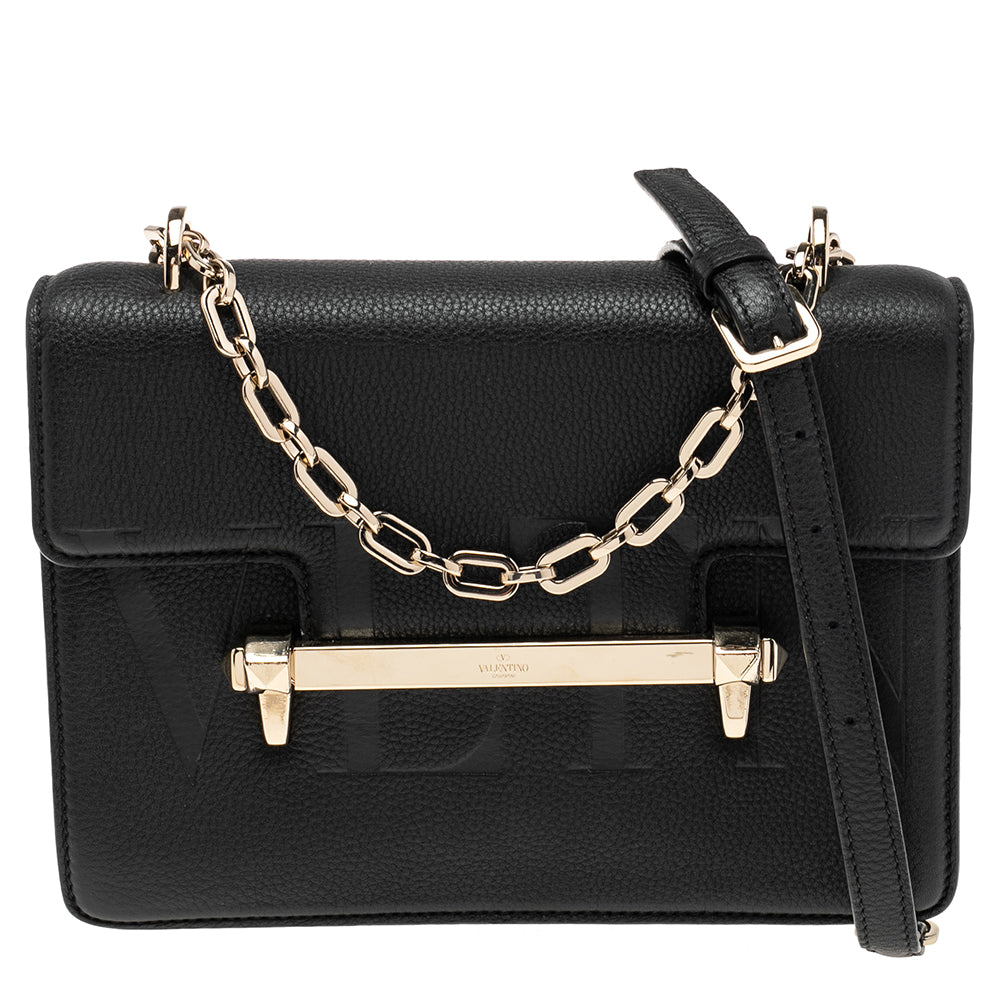 Valentino Black Leather Uptown Shoulder Bag