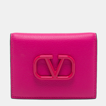 Valentino Fuchsia Leather VLogo Card Case