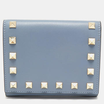 Valentino Light Blue Leather Rockstud Trifold Wallet