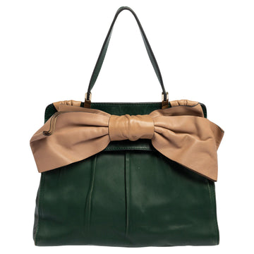 Valentino Green/Beige Leather Aphrodite Bow Bag