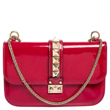 Valentino Pink Patent Leather Medium Rockstud Glam Lock Flap Bag