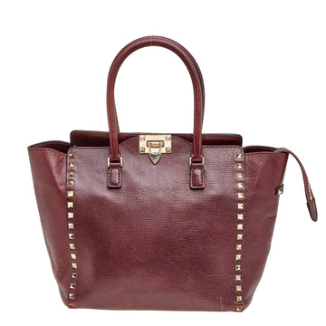 Valentino Burgundy Textured Leather Rockstud Trapeze Tote
