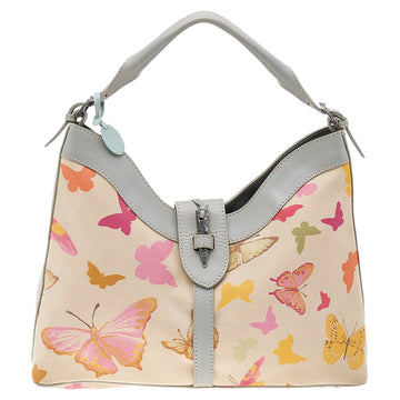 Valentino Multicolor Butterfly Print Canvas And Leather Hobo