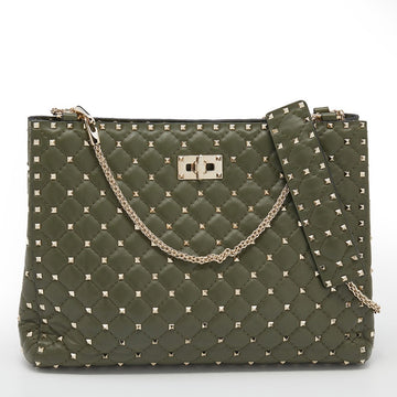 Valentino Olive Green Quilted Leather Rockstud Spike Tote