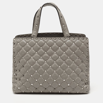 Valentino Grey Quilted Leather Rockstud Tote