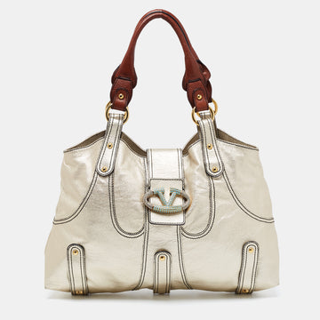 Valentino Metallic Gold Leather Crystal-Embellished Catch Shoulder Bag