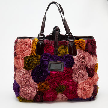 Valentino Multicolor Silk And Patent Leather Floral Rosier Tote