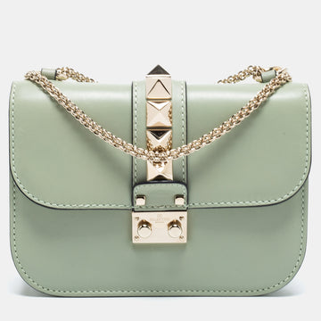 Valentino Green Leather Small Rockstud Glam Lock Flap Bag
