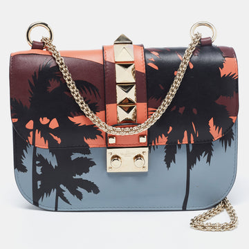 Valentino Multicolor Camouflage Leather Small Rockstud Glam Lock Flap Bag