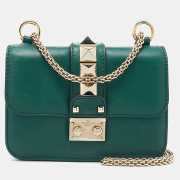 Valentino Green Leather Rockstud Glam Lock Flap Bag