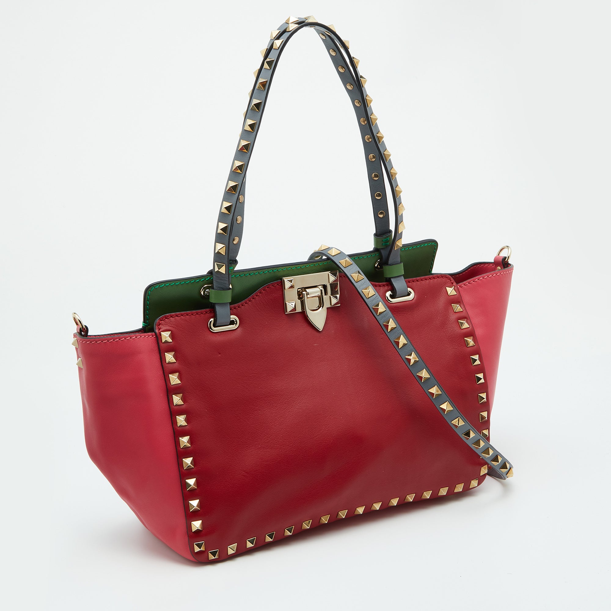 Valentino Multicolor Leather Small Rockstud Trapeze Tote