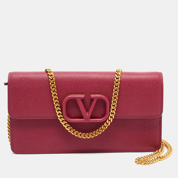 Valentino Red Leather VLogo Chain Wallet
